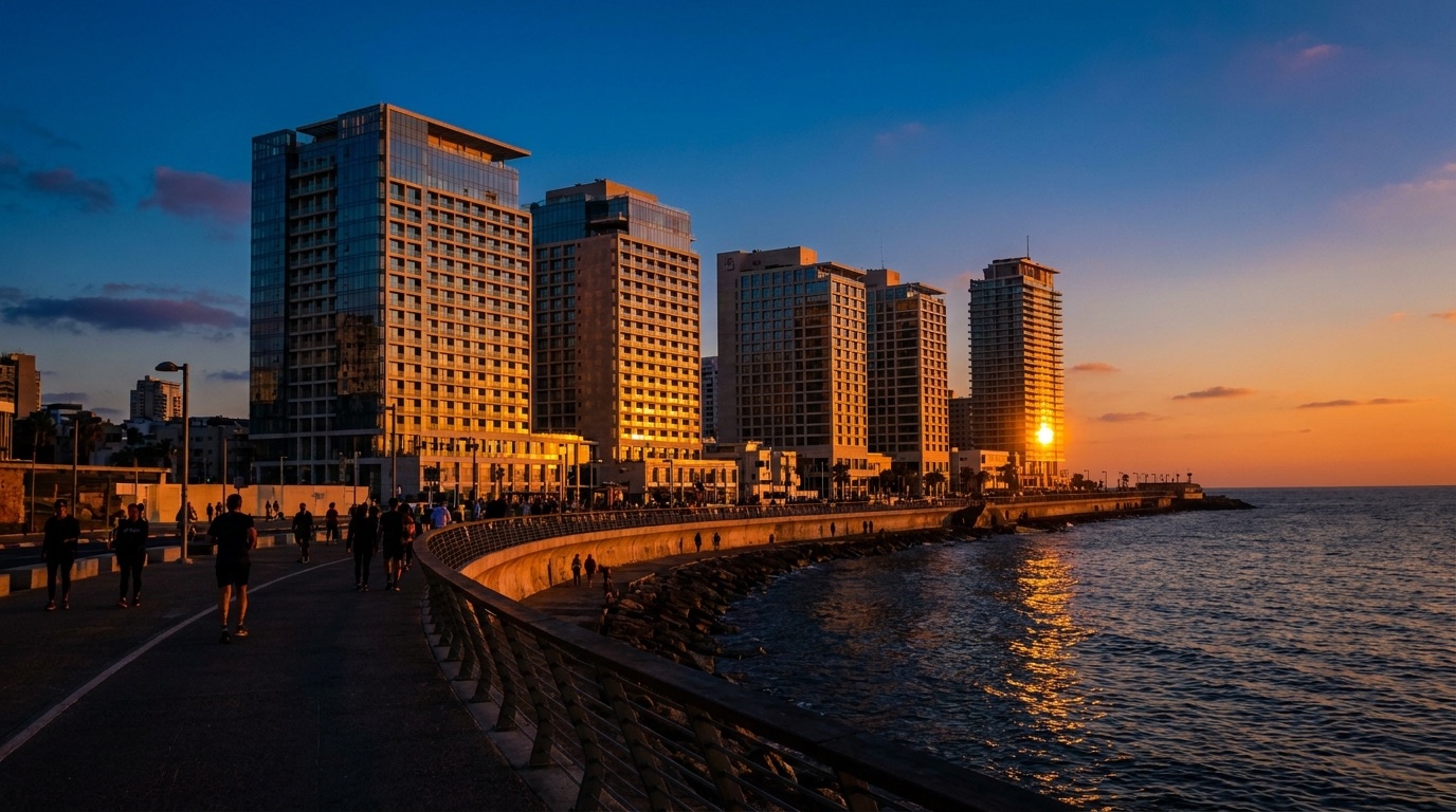 La tayelet de Tel Aviv au coucher du soleil